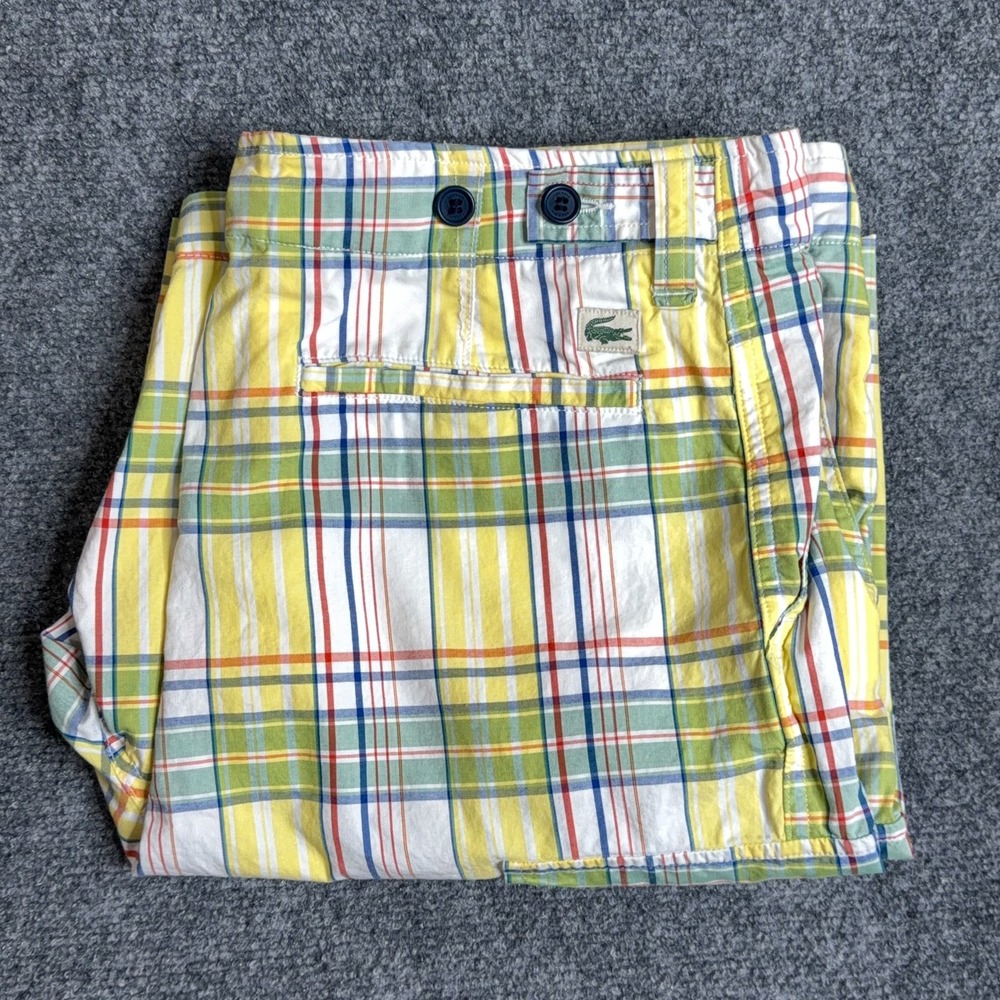 Lacoste Cargo Shorts Men's Size 38 Yellow Plaid Check Hiking Summer Golf Casual